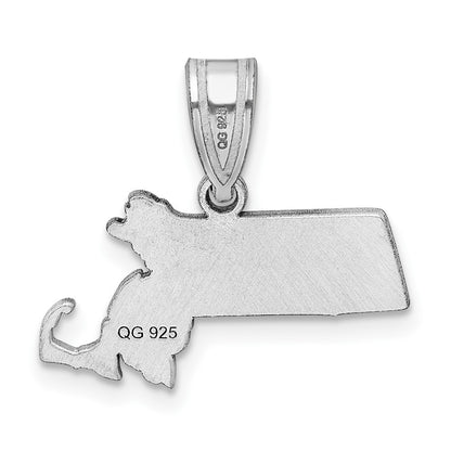 Sterling Silver Silver/Rhodium Plated Massachusetts State Pendant