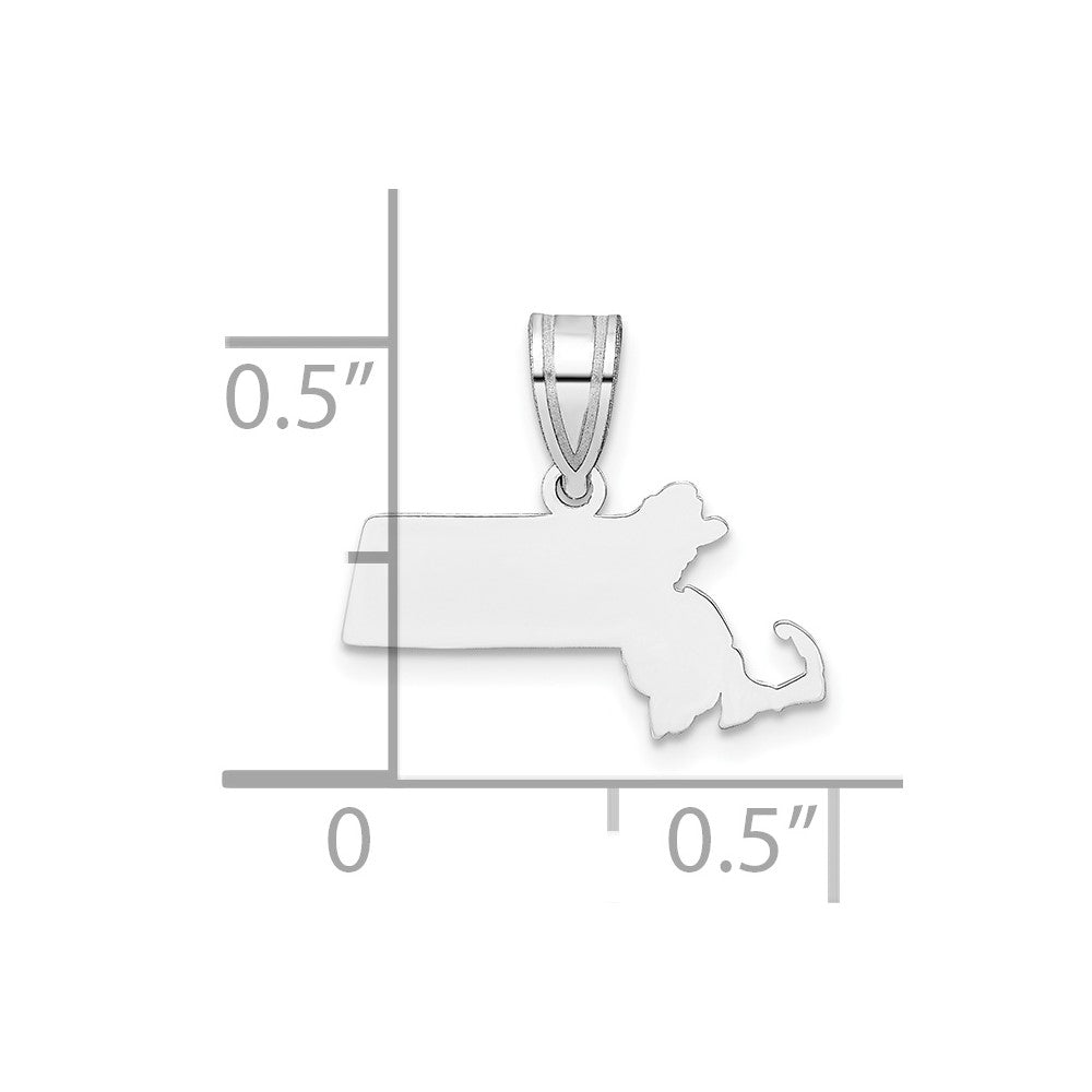 Sterling Silver Silver/Rhodium Plated Massachusetts State Pendant