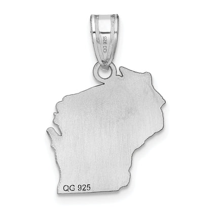 Sterling Silver Silver/Rhodium Plated Wisconsin State Pendant