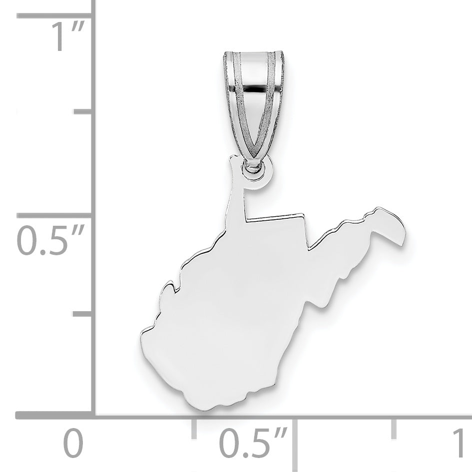 Sterling Silver Silver/Rhodium Plated West Virginia State Pendant