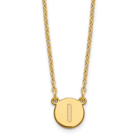 Gold Plated Sterling Silver Tiny Circle Block Letter I Initial Necklace