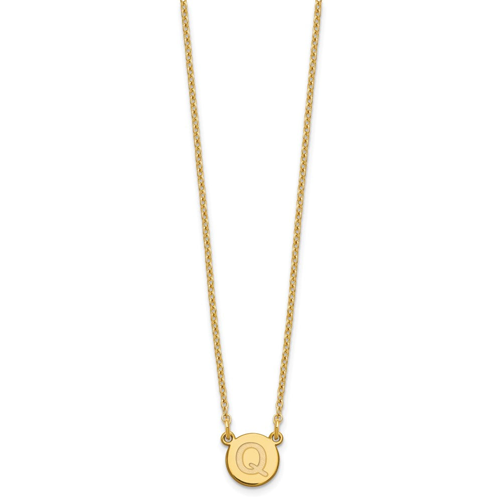 Gold Plated Sterling Silver Tiny Circle Block Letter Q Initial Necklace