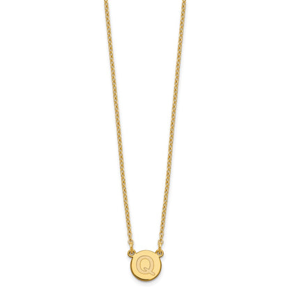 Gold Plated Sterling Silver Tiny Circle Block Letter Q Initial Necklace