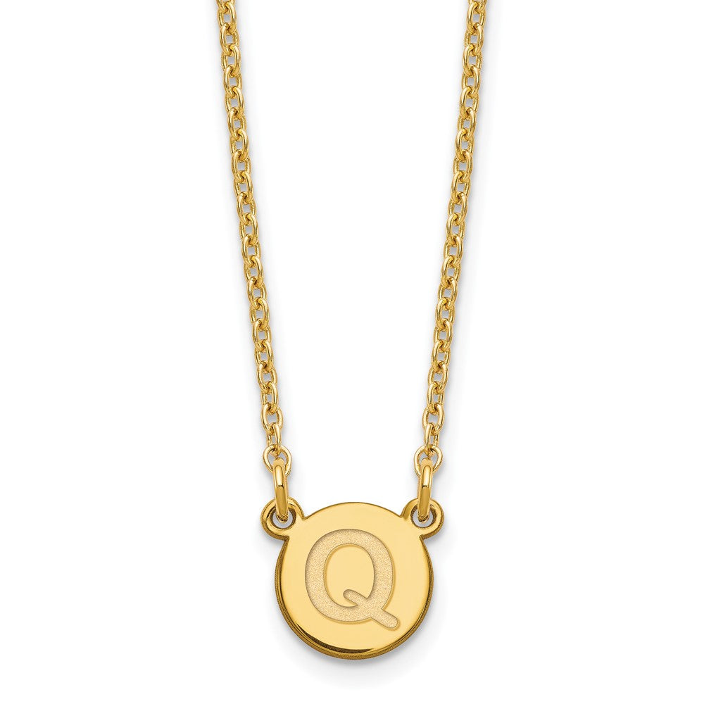 Gold Plated Sterling Silver Tiny Circle Block Letter Q Initial Necklace