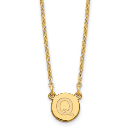 Gold Plated Sterling Silver Tiny Circle Block Letter Q Initial Necklace