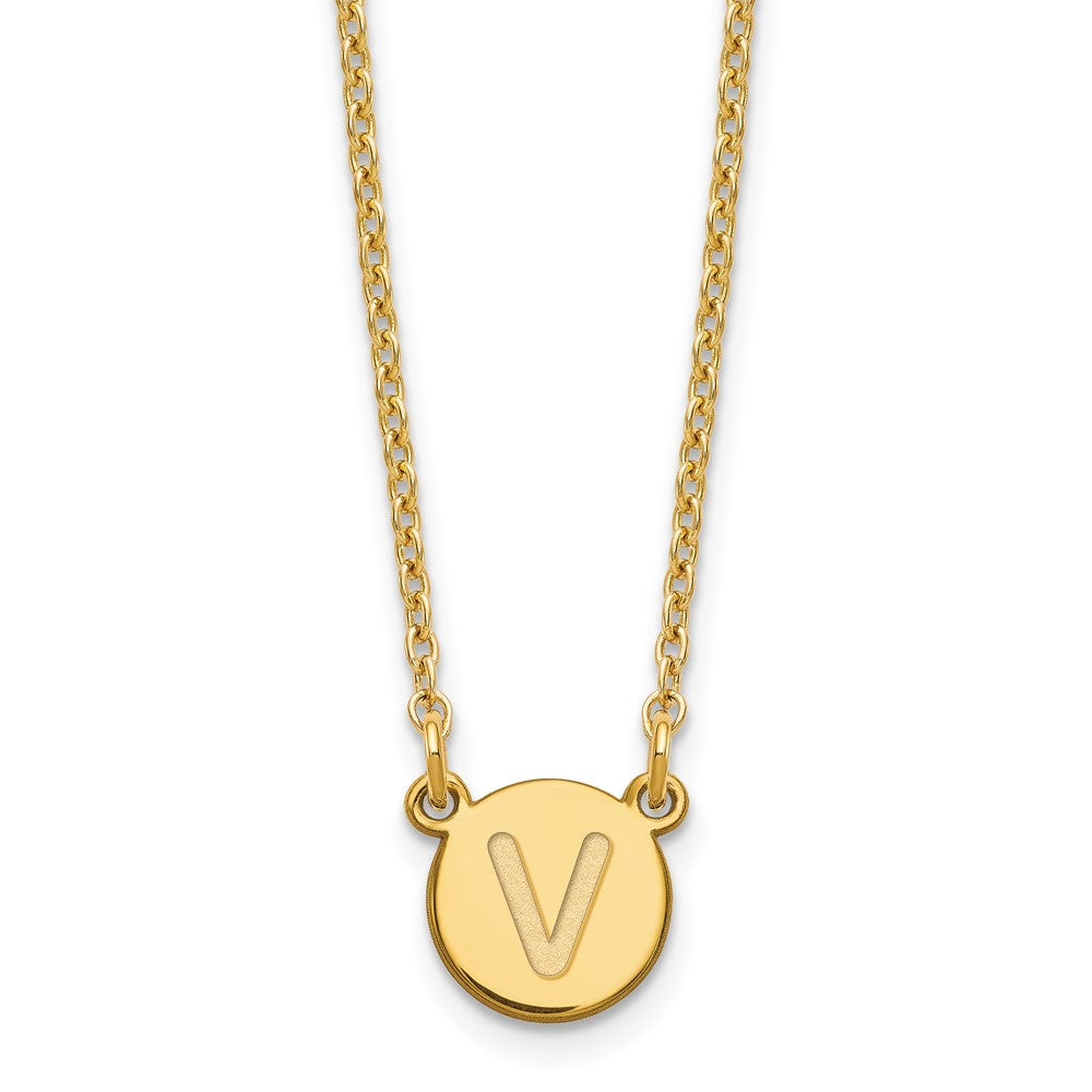 Gold Plated Sterling Silver Tiny Circle Block Letter V Initial Necklace
