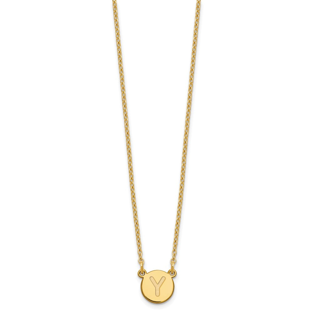 Gold Plated Sterling Silver Tiny Circle Block Letter Y Initial Necklace