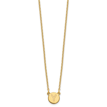 Gold Plated Sterling Silver Tiny Circle Block Letter Y Initial Necklace