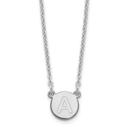 Sterling Silver Rhodium Plated Tiny Circle Block Letter A Initial Necklace