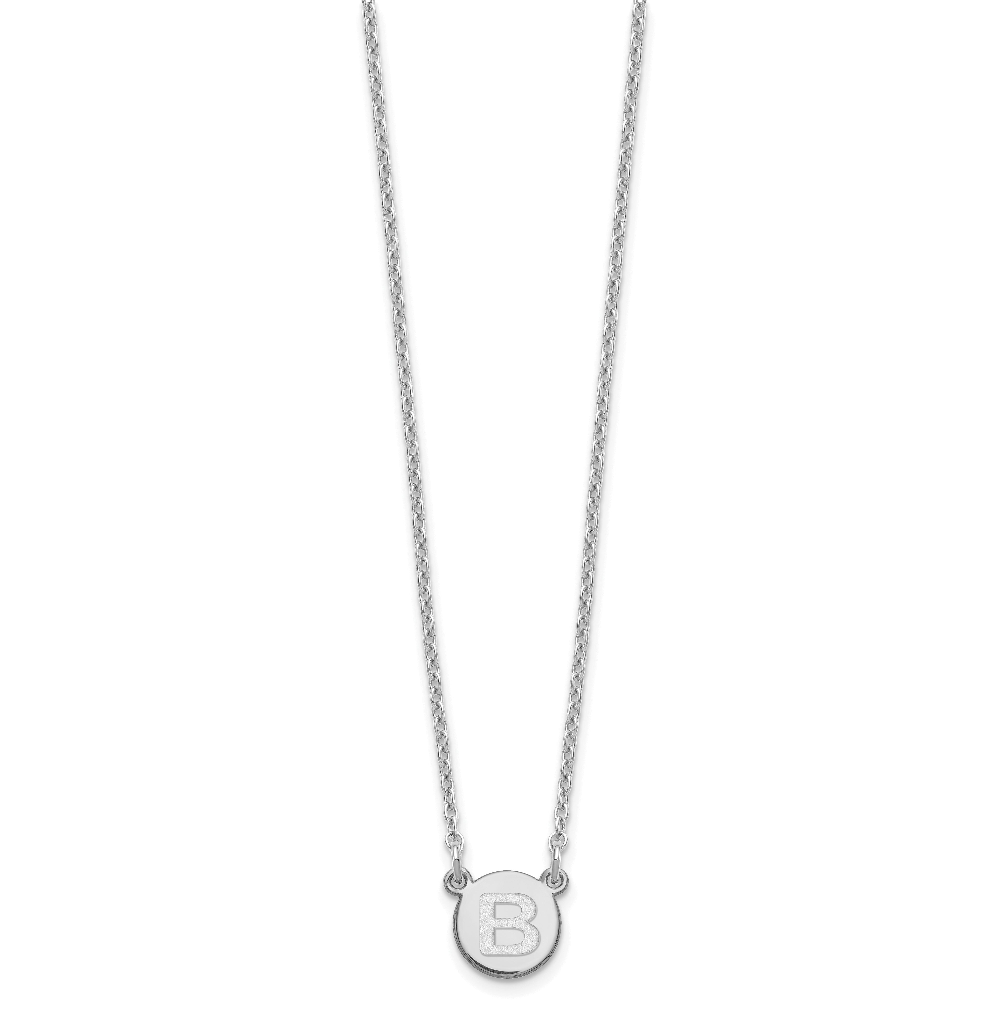 Sterling Silver Rhodium Plated Tiny Circle Block Letter B Initial Necklace
