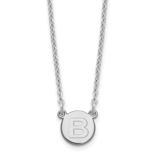 Sterling Silver Rhodium Plated Tiny Circle Block Letter B Initial Necklace
