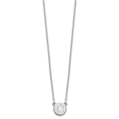 Sterling Silver Rhodium Plated Tiny Circle Block Letter C Initial Necklace