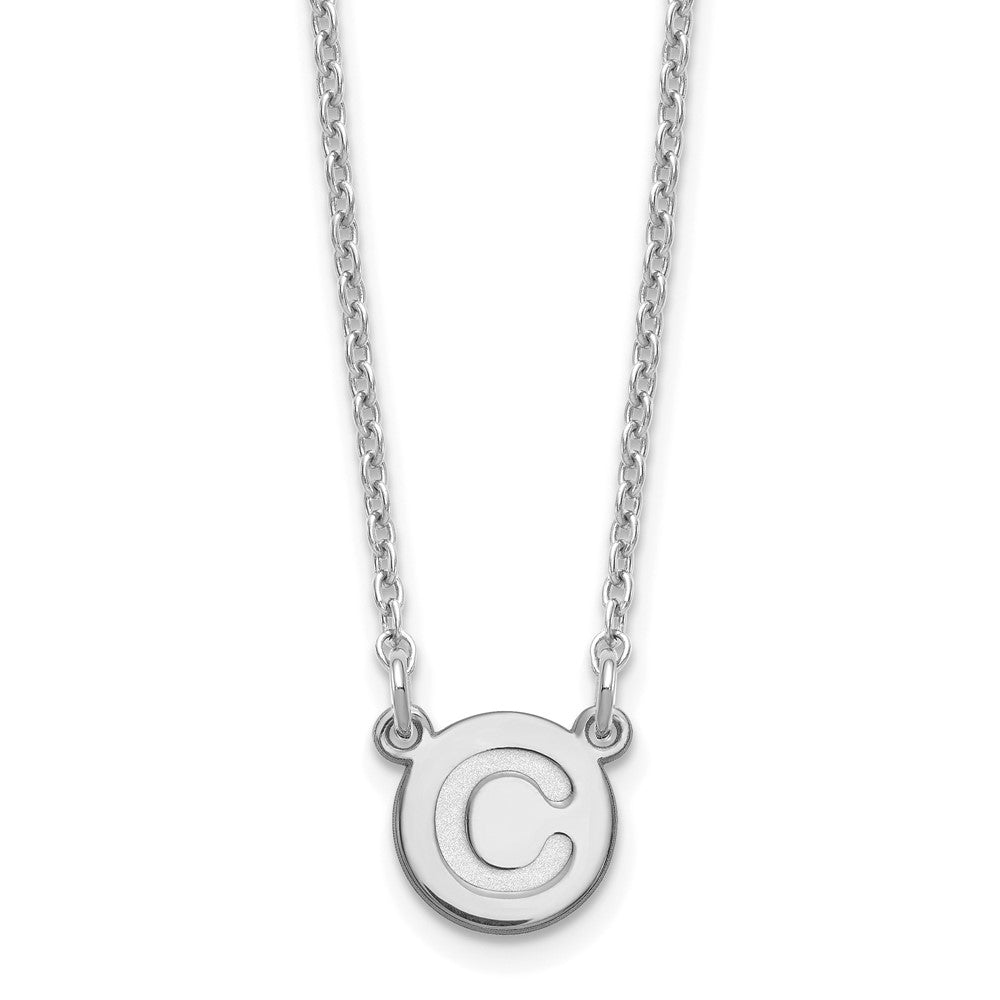 Sterling Silver Rhodium Plated Tiny Circle Block Letter C Initial Necklace