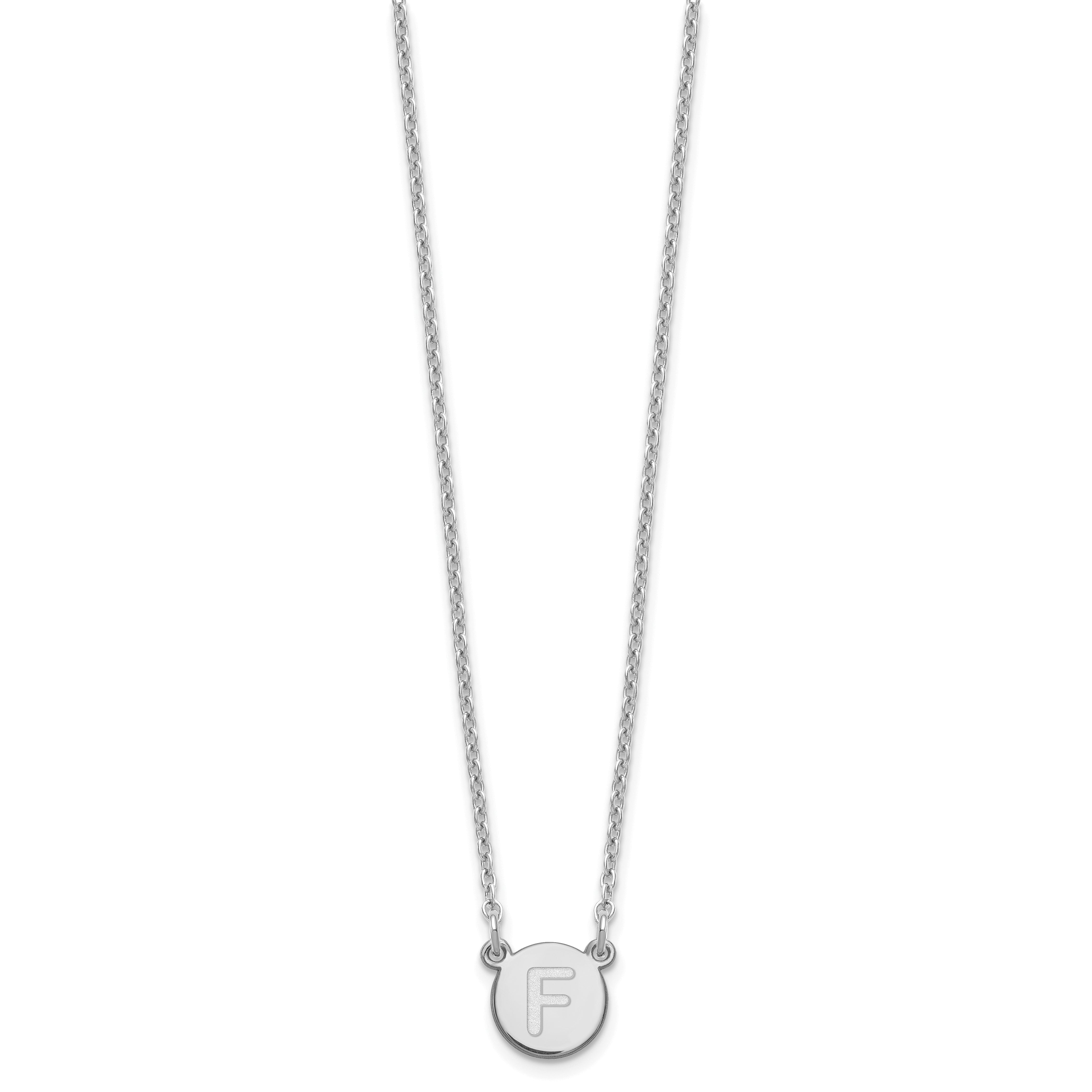 Sterling Silver Rhodium Plated Tiny Circle Block Letter F Initial Necklace