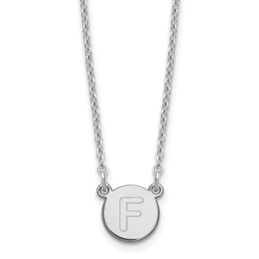 Sterling Silver Rhodium Plated Tiny Circle Block Letter F Initial Necklace