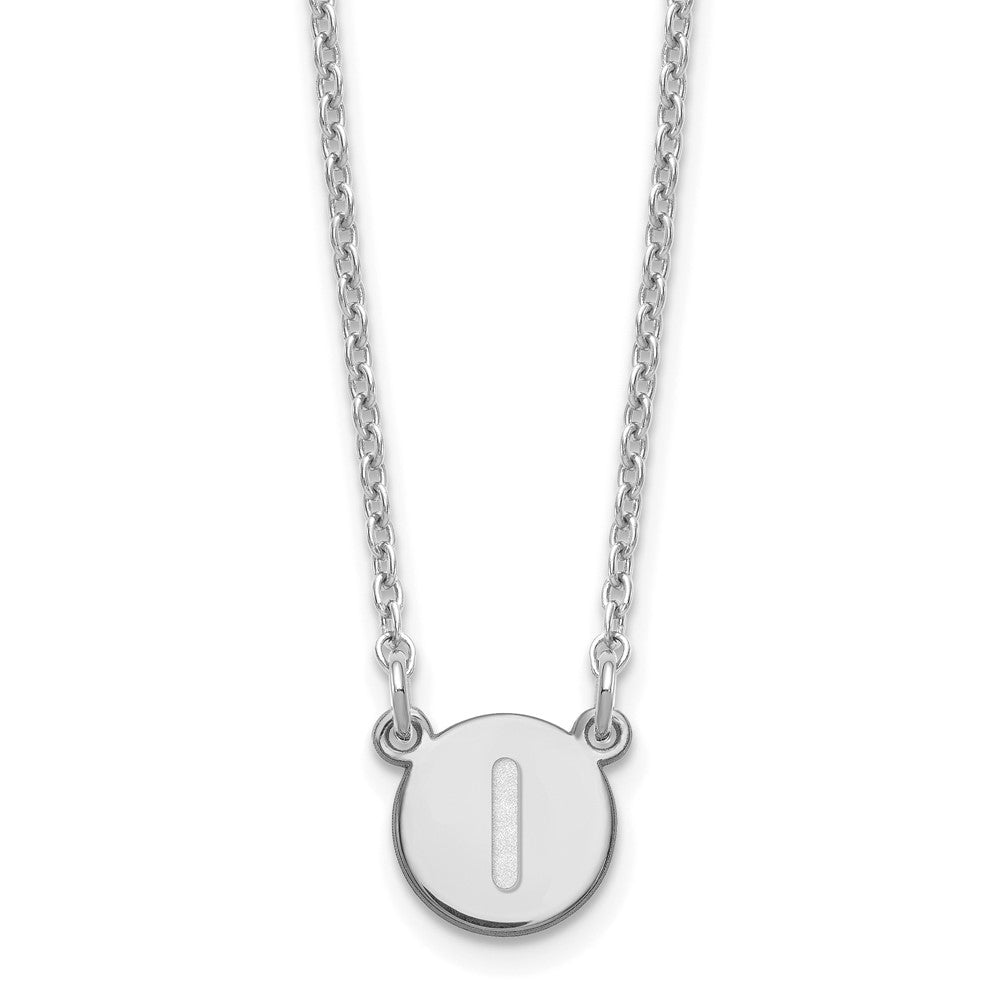 Sterling Silver Rhodium Plated Tiny Circle Block Letter I Initial Necklace