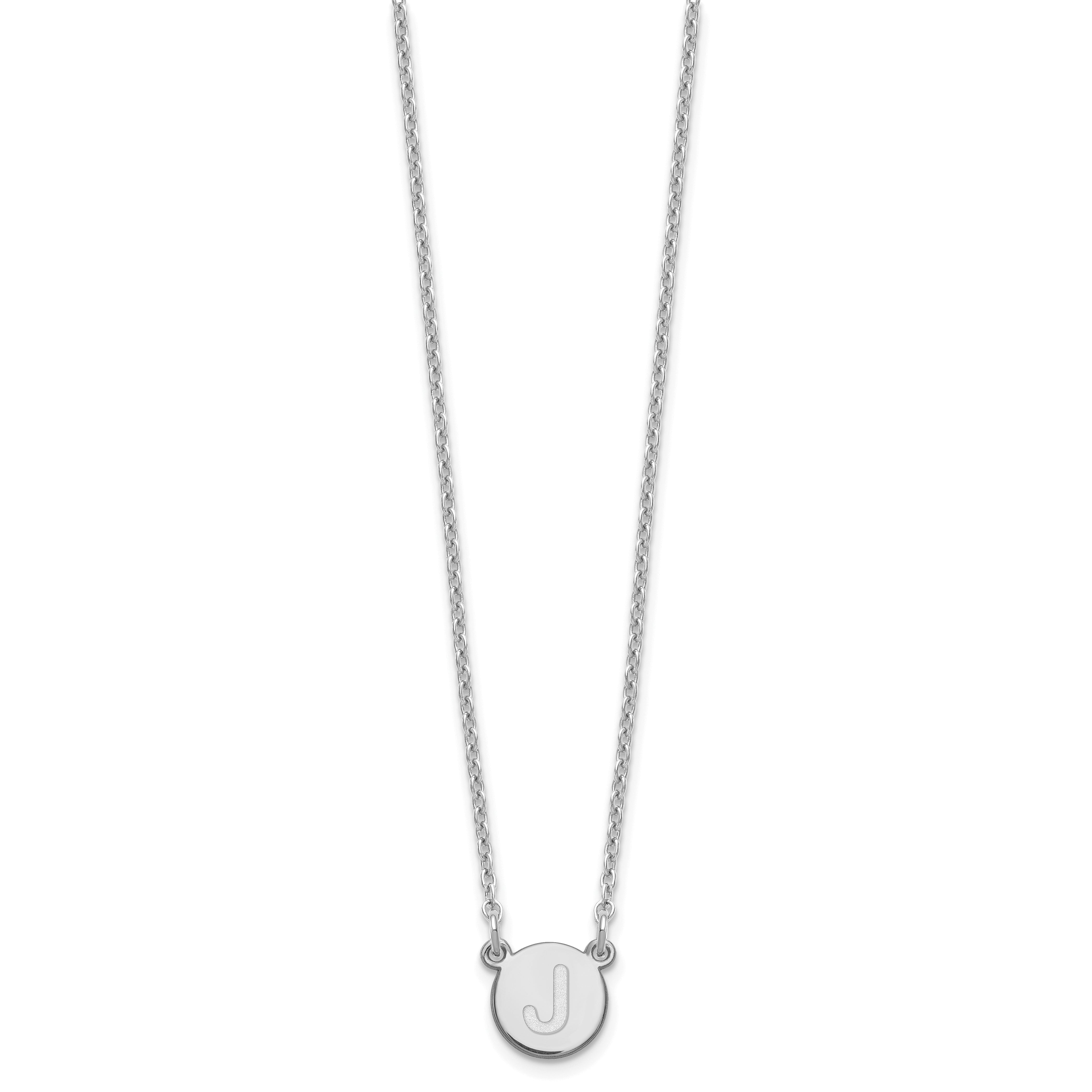 Sterling Silver Rhodium Plated Tiny Circle Block Letter J Initial Necklace