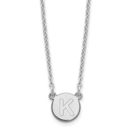 Sterling Silver Rhodium Plated Tiny Circle Block Letter K Initial Necklace