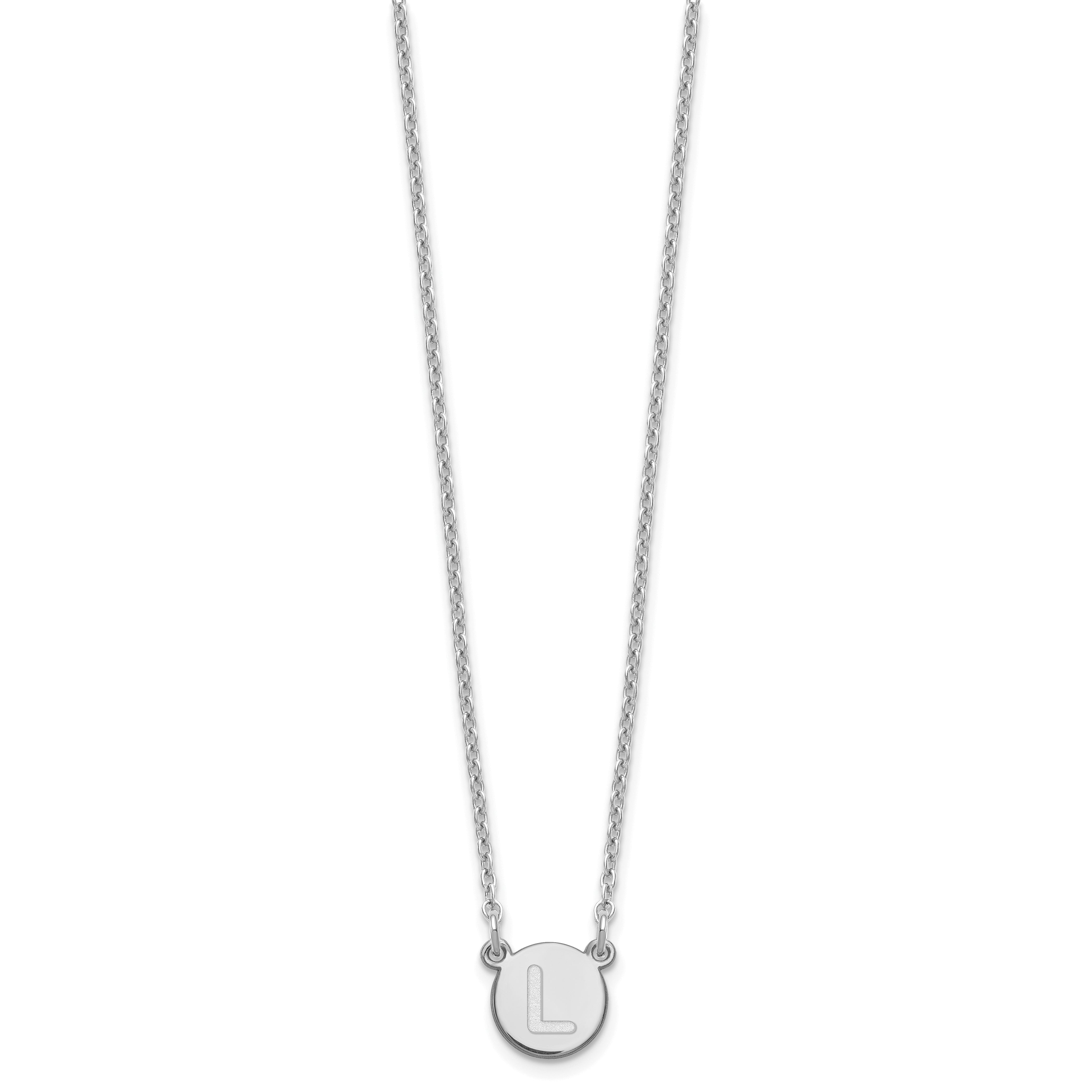 Sterling Silver Rhodium Plated Tiny Circle Block Letter L Initial Necklace