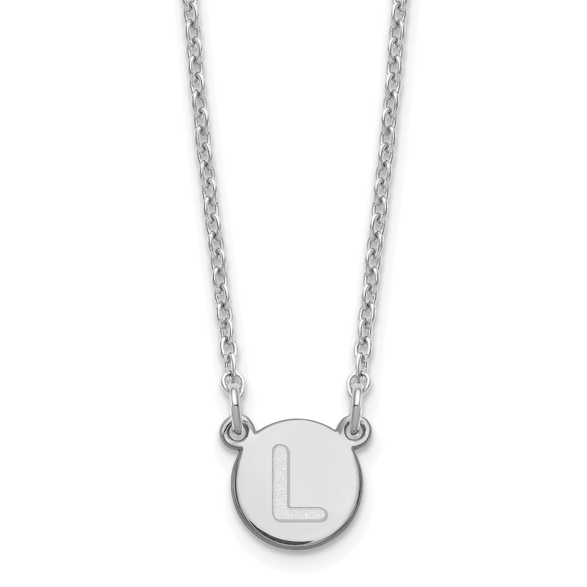 Sterling Silver Rhodium Plated Tiny Circle Block Letter L Initial Necklace