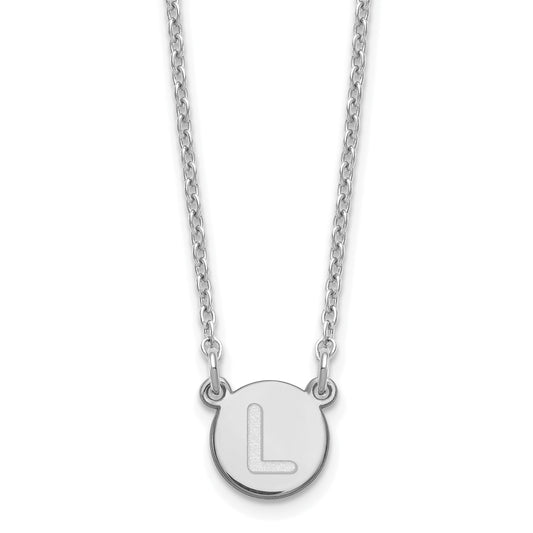Sterling Silver Rhodium Plated Tiny Circle Block Letter L Initial Necklace
