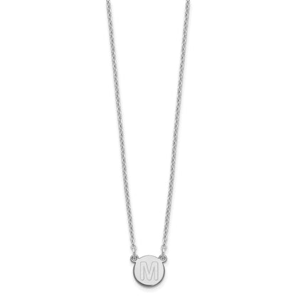 Sterling Silver Rhodium Plated Tiny Circle Block Letter M Initial Necklace