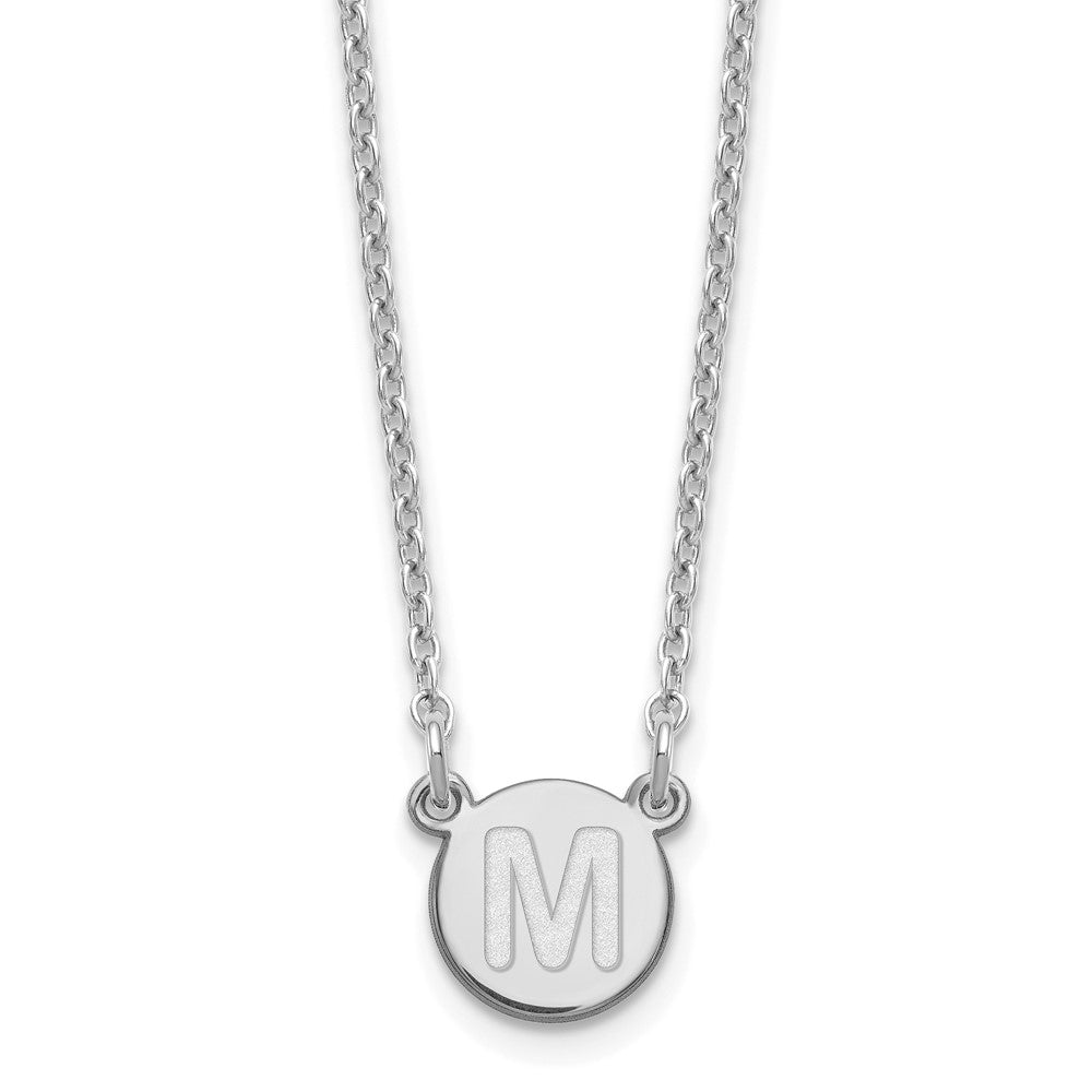 Sterling Silver Rhodium Plated Tiny Circle Block Letter M Initial Necklace