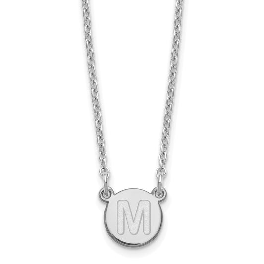Sterling Silver Rhodium Plated Tiny Circle Block Letter M Initial Necklace