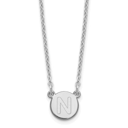 Sterling Silver Rhodium Plated Tiny Circle Block Letter N Initial Necklace