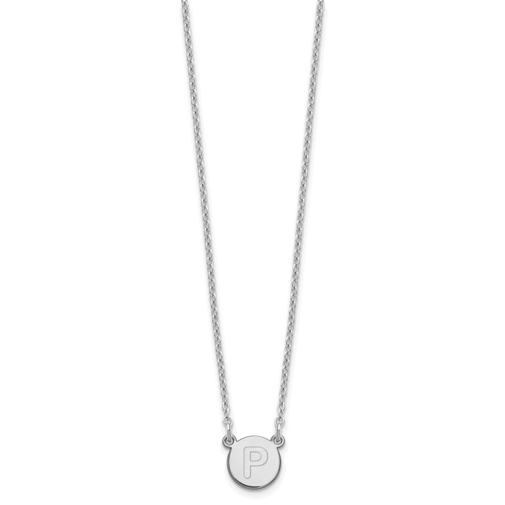 Sterling Silver Rhodium Plated Tiny Circle Block Letter P Initial Necklace