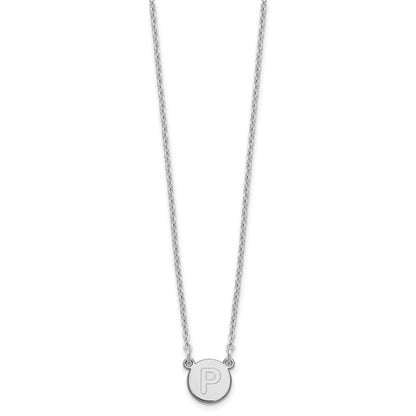 Sterling Silver Rhodium Plated Tiny Circle Block Letter P Initial Necklace
