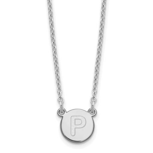 Sterling Silver Rhodium Plated Tiny Circle Block Letter P Initial Necklace