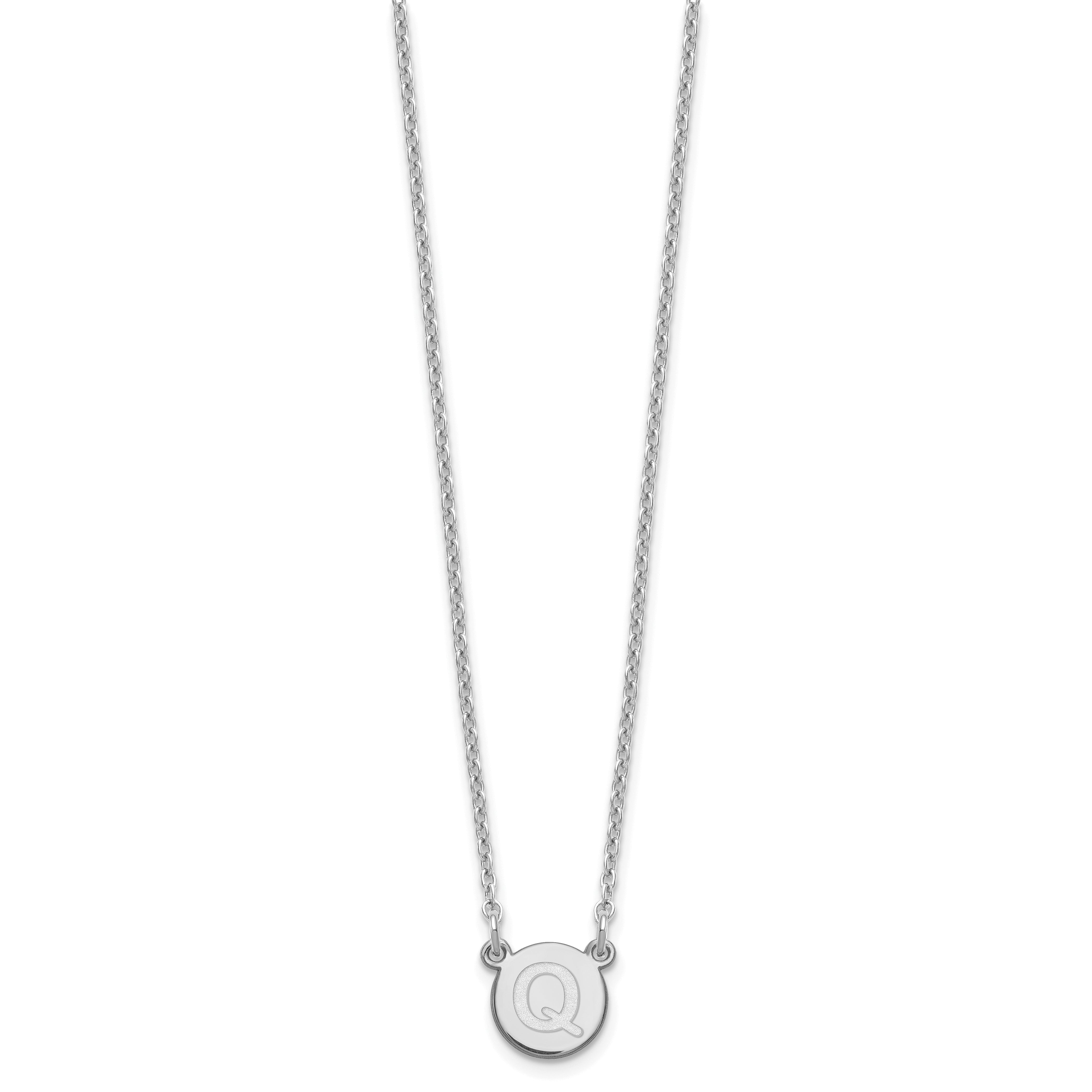 Sterling Silver Rhodium Plated Tiny Circle Block Letter Q Initial Necklace