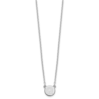 Sterling Silver Rhodium Plated Tiny Circle Block Letter Q Initial Necklace
