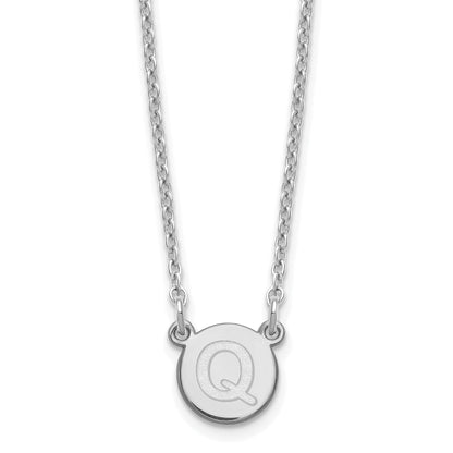 Sterling Silver Rhodium Plated Tiny Circle Block Letter Q Initial Necklace