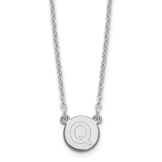 Sterling Silver Rhodium Plated Tiny Circle Block Letter Q Initial Necklace