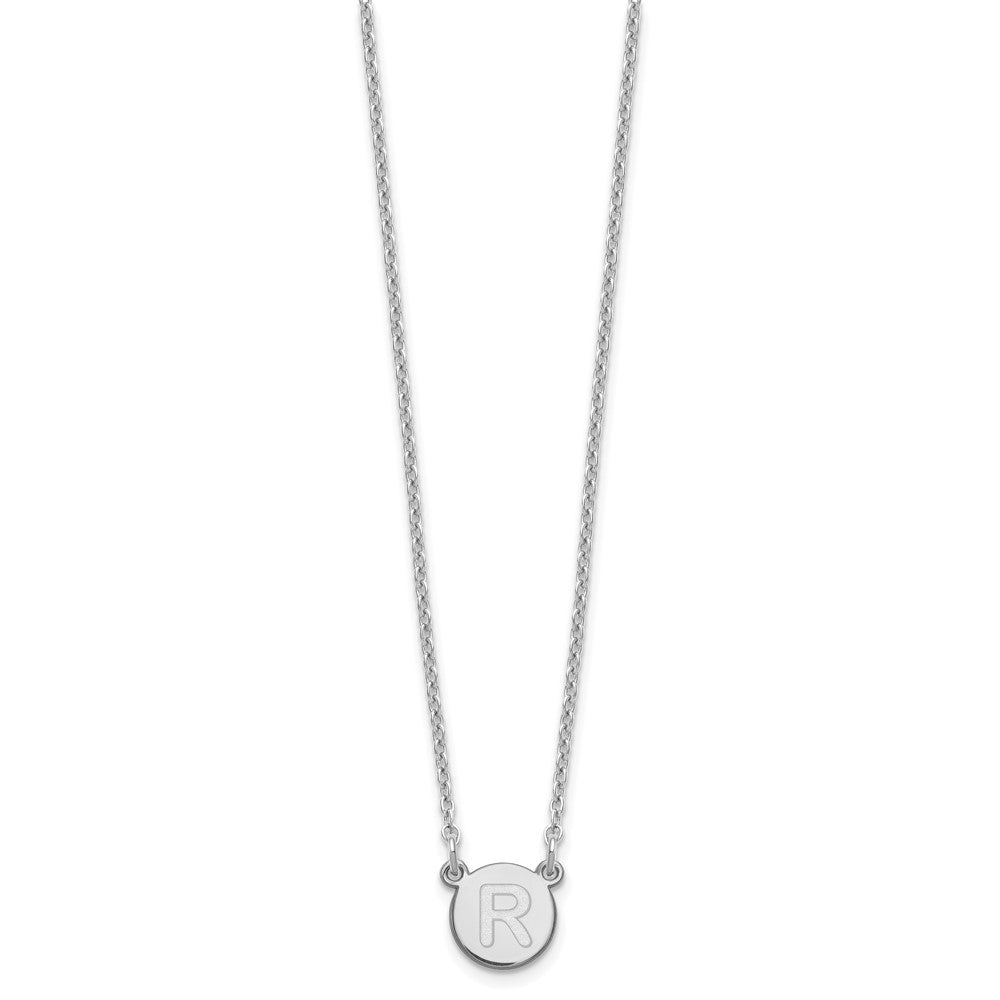 Sterling Silver Rhodium Plated Tiny Circle Block Letter R Initial Necklace