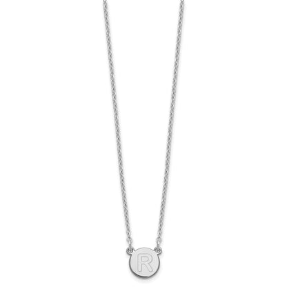 Sterling Silver Rhodium Plated Tiny Circle Block Letter R Initial Necklace