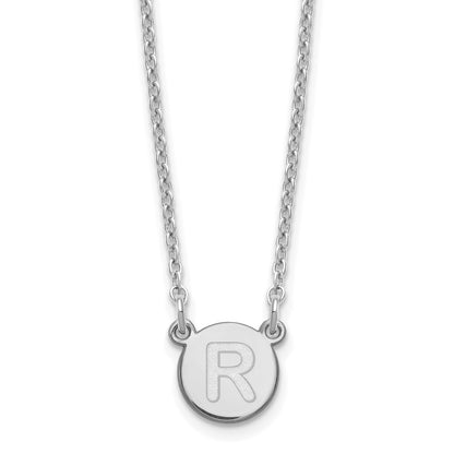 Sterling Silver Rhodium Plated Tiny Circle Block Letter R Initial Necklace