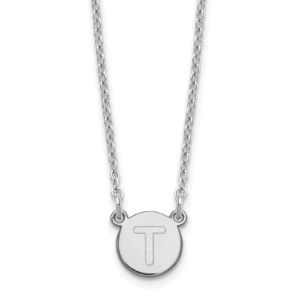 Sterling Silver Rhodium Plated Tiny Circle Block Letter T Initial Necklace