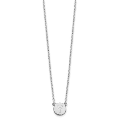 Sterling Silver Rhodium Plated Tiny Circle Block Letter Y Initial Necklace