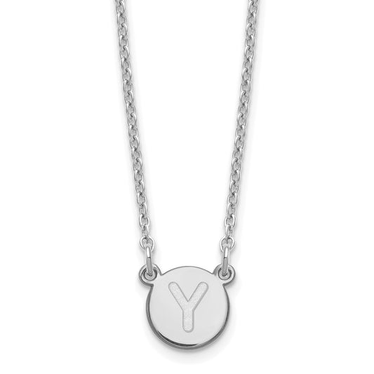 Sterling Silver Rhodium Plated Tiny Circle Block Letter Y Initial Necklace