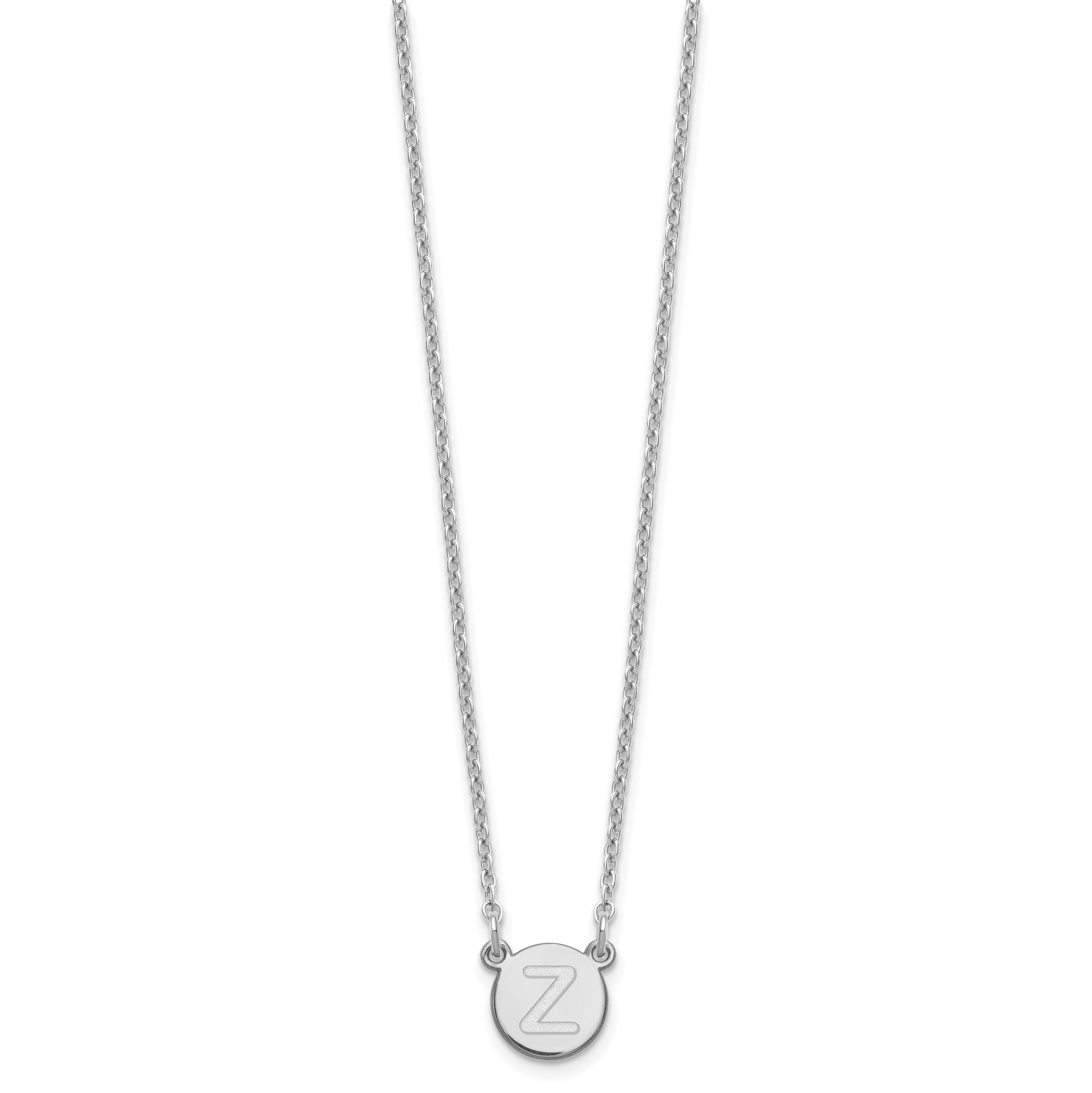 Sterling Silver Rhodium Plated Tiny Circle Block Initial Letter Z Necklace