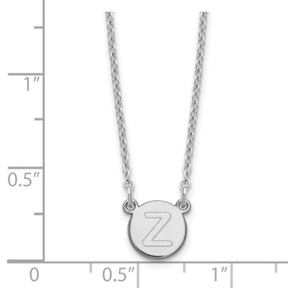 Sterling Silver Rhodium Plated Tiny Circle Block Initial Letter Z Necklace