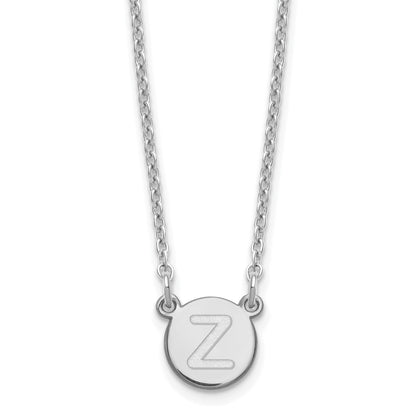 Sterling Silver Rhodium Plated Tiny Circle Block Initial Letter Z Necklace