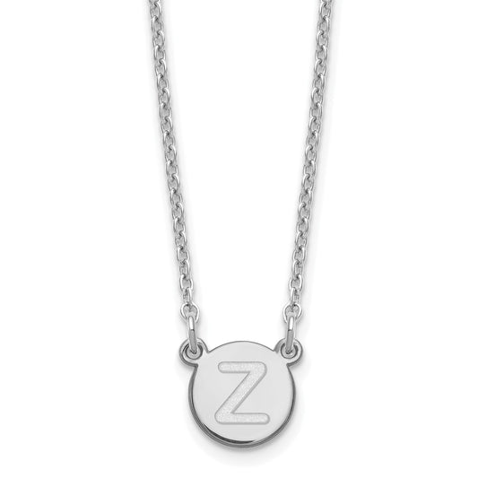 Sterling Silver Rhodium Plated Tiny Circle Block Initial Letter Z Necklace