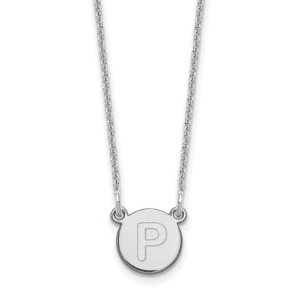 14K White Gold 14Kw Tiny Circle Block Letter P Initial Necklace