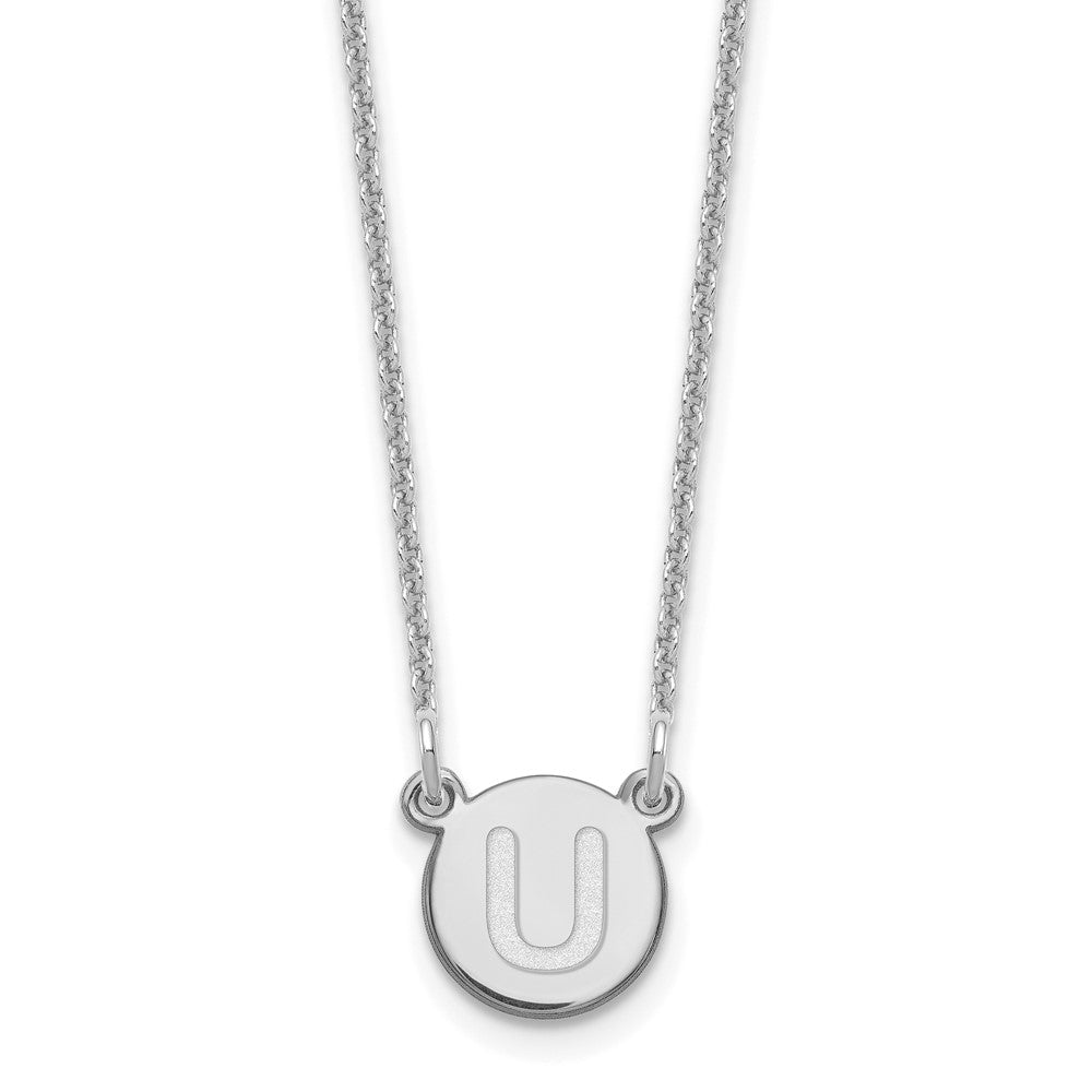 14K White Gold 14Kw Tiny Circle Block Letter U Initial Necklace
