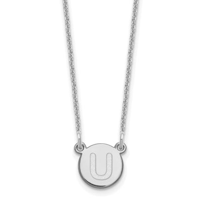 14K White Gold 14Kw Tiny Circle Block Letter U Initial Necklace