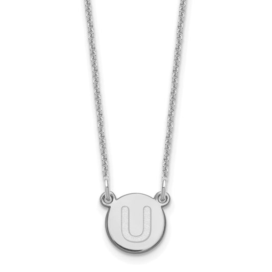 14K White Gold 14Kw Tiny Circle Block Letter U Initial Necklace